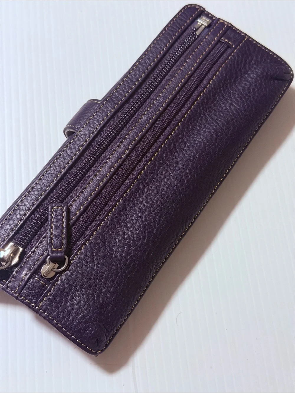 Levenger Purple Pebbled Leather Travel Jewelry Roll Organizer Case Snap Closure - Picture 2 of 9